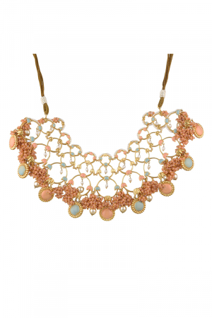 Gold Finish Pearl Floral Necklace
