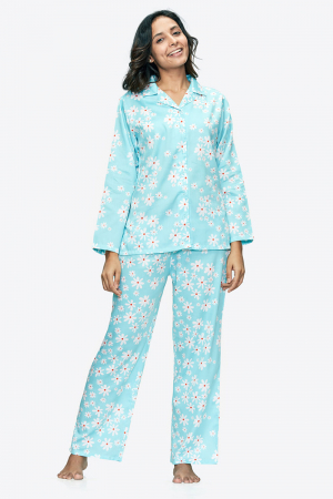 Turquoise Daisy Adult Pure-cotton Nightsuit