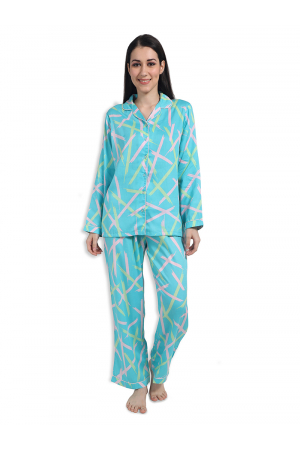 Turquoise Expressions Adult Pure-cotton Nightsuit