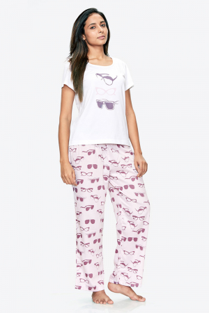 Pink Sunglasses Adult Pure-cotton T-shirt Pajama set