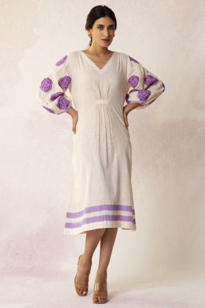 Bahaar Lilac Rose Sleeves Linen dress