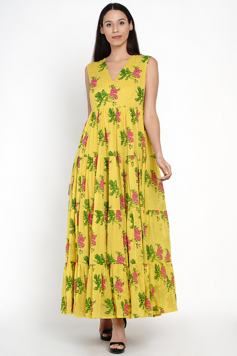 Yellow phool patti dress Design by Label Earthen at Modvey | Modvey
