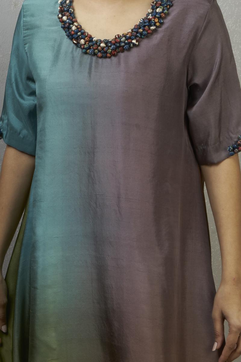 Mauve grey blue Ombre hued Asymmetric Dress kurta 