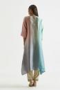 Blue Mauve Grey Ombre hued Asymmetric Dress kurta with silk printed stole