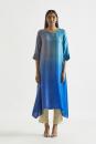 Firozi grey Ombre hued Asymmetric Dress kurta with silk printed stole