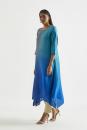 Firozi grey Ombre hued Asymmetric Dress kurta with silk printed stole